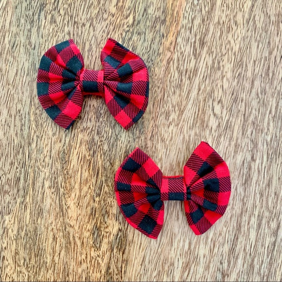 | itslove littles handmade buffalo check mini ribbon hair clips | - Picture 2 of 5